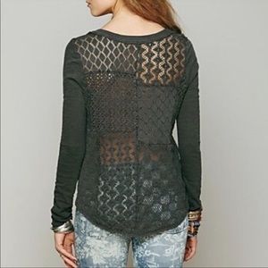 Free People Gray Patches Of Lace Henley size XS